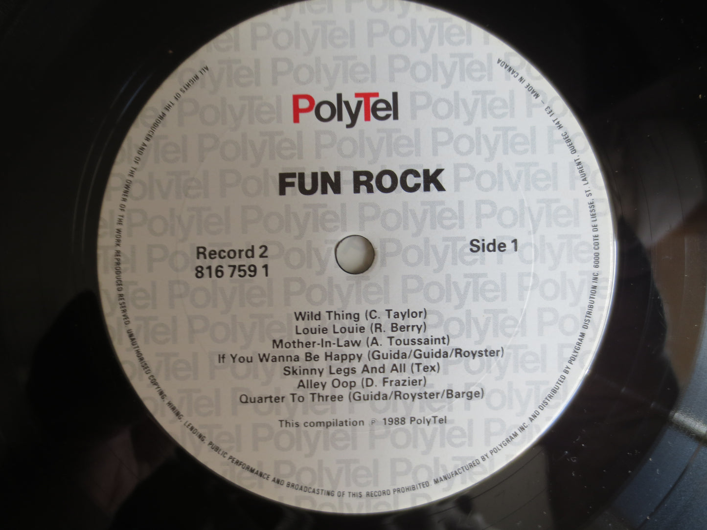 FUN ROCK, FUN Rock Records, Double Albums, Royal Teens Record, The McCoys Record, The Troggs Record, Joe Jones Record, Vinyl Lp, 1988 Record