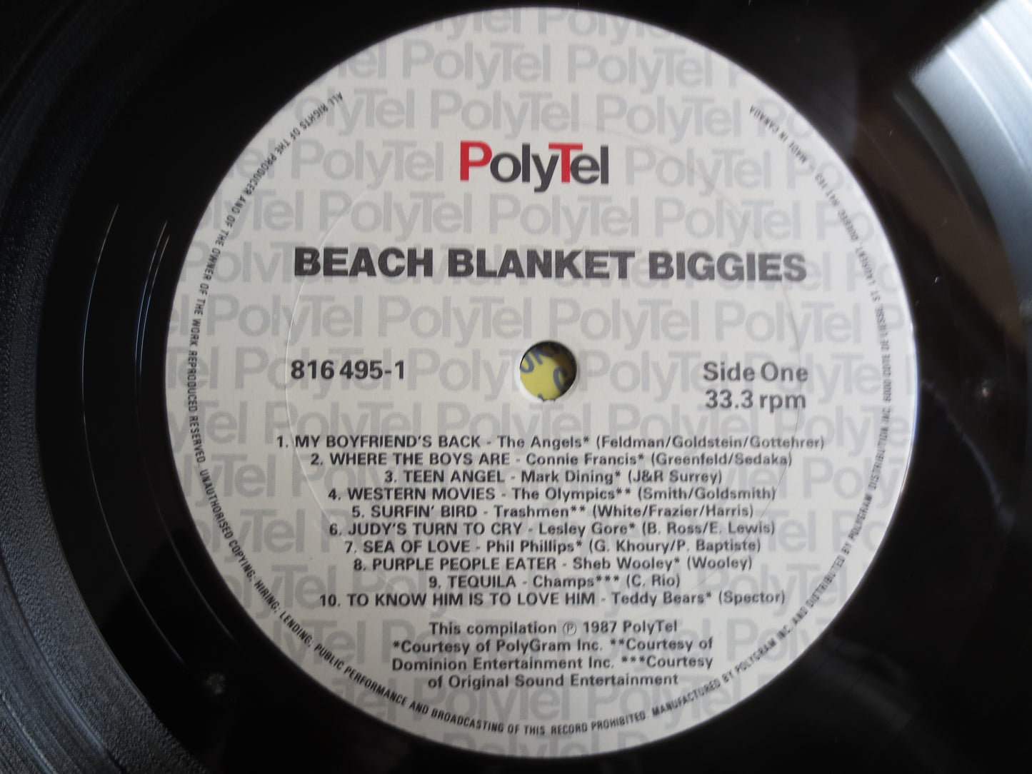 BEACH BLANKET BIGGIES, The Angels Record, Connie Francis Lp, The Olympics Record,  Mark Dining Record, Lesley Gore Album, Lps, 1987 Records