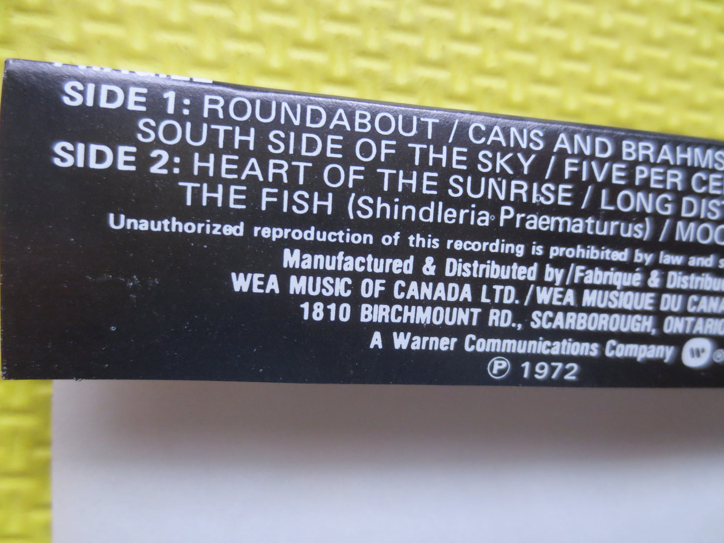 YES, FRAGILE, YES Cassette, Yes Tape, Yes Cassette tape, Yes Album, Fragile Cassette, Fragile Album, Classic Rock Tape, Rock, 1973 Cassette