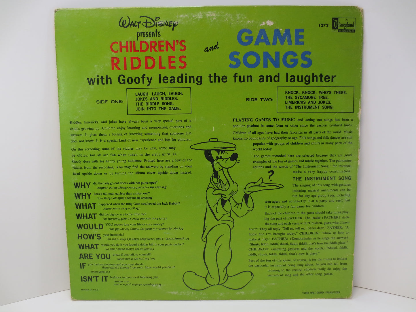 WALT DISNEY Records, Childrens RIDDLES, Disney Songs, Disney Albums, Disney Records, Disney Vinyl, Records, 1964 Records