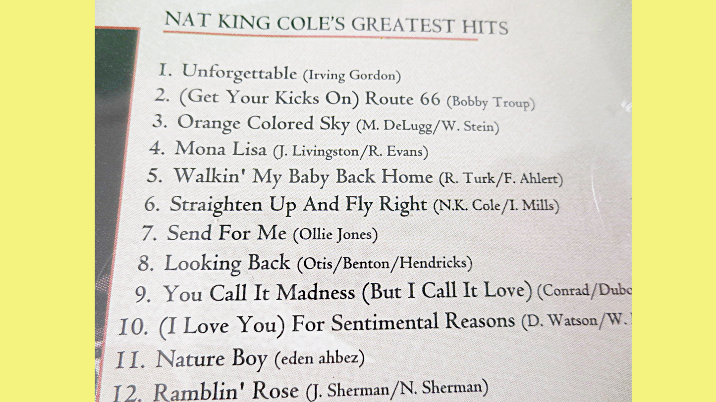 NAT KING COLE, Greatest Hits, Unforgettable, Nat King Cole Cd, Nat King Cole Music, Nat King Cole Songs, Vintage Cd's, 1994 Compact Discs