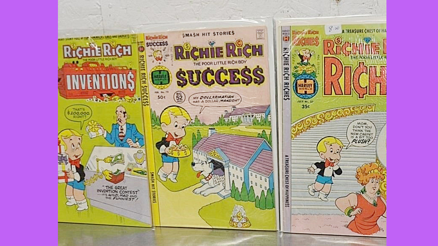 10 COMIC Books, Vintage RICHIE RICH, 10 Richie Rich Comics, Comics, Richie Rich, Collectable Comics, Comic Book, 60's Comic Book, Funny Book, Lot 373