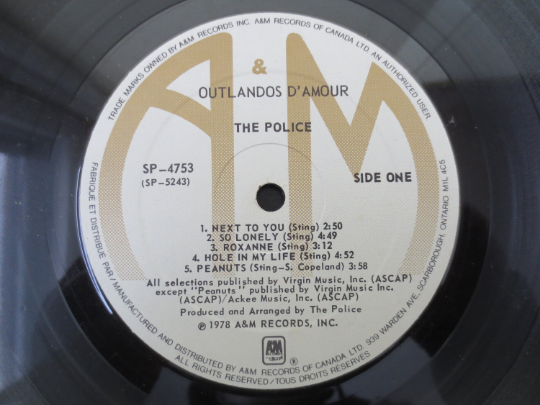 The POLICE, OUTLANDOS d' Amour, The POLICE Records, Rock Record, The Police Albums, The Police Lp, Rock Album, 1979 Records