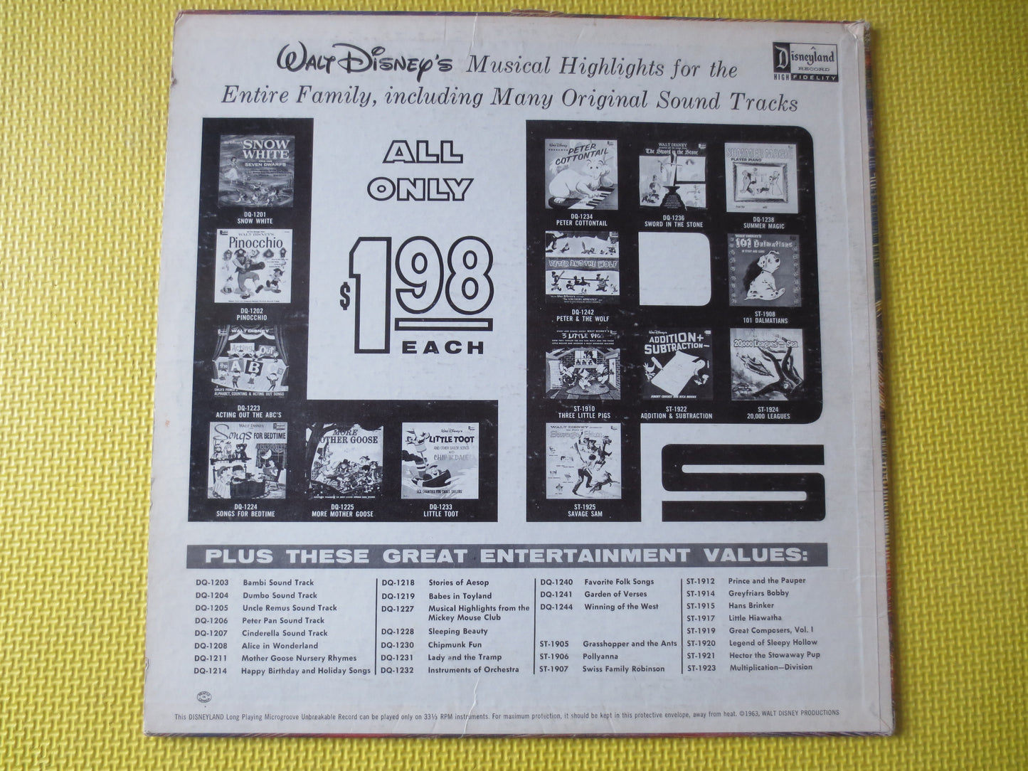 SNOW WHITE, and the Seven Dwarfs, DISNEYLAND Records, Disney Records, Childrens Record, Kids Record, Vinyl Lp, 1963 Records