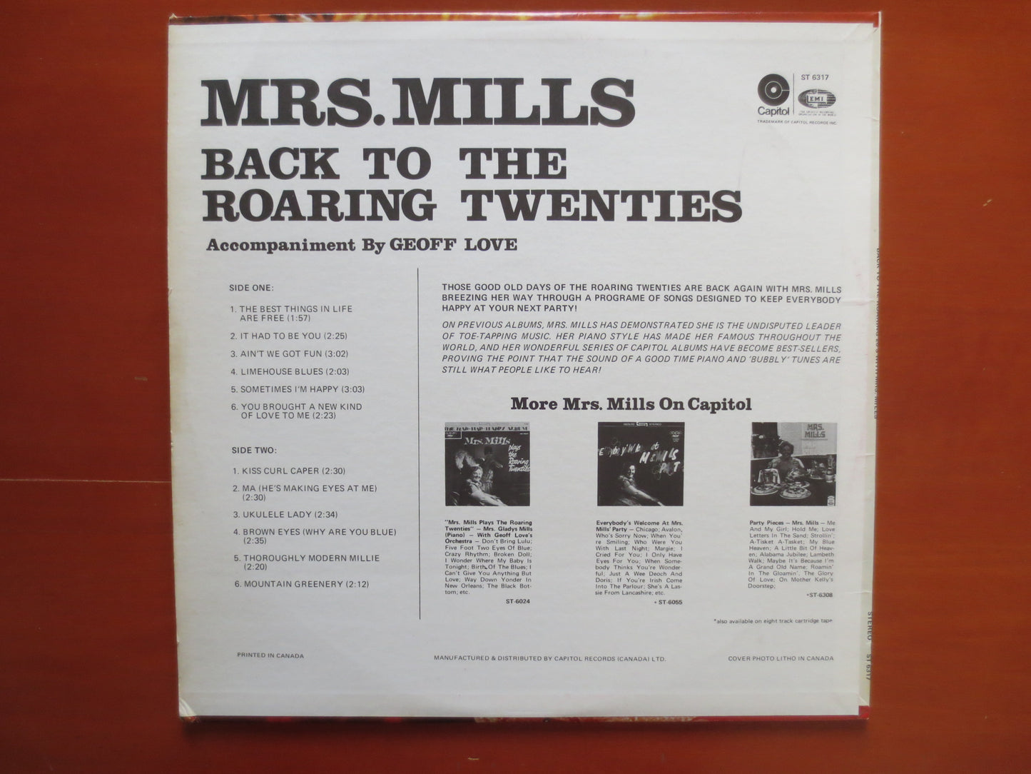 MRS MILLS, ROARING Twenties Lp, Ragtime Record, Honk Tonk Record, Ragtime Vinyl, Honky Tonk Vinyl, Vinyl, 1969 Record