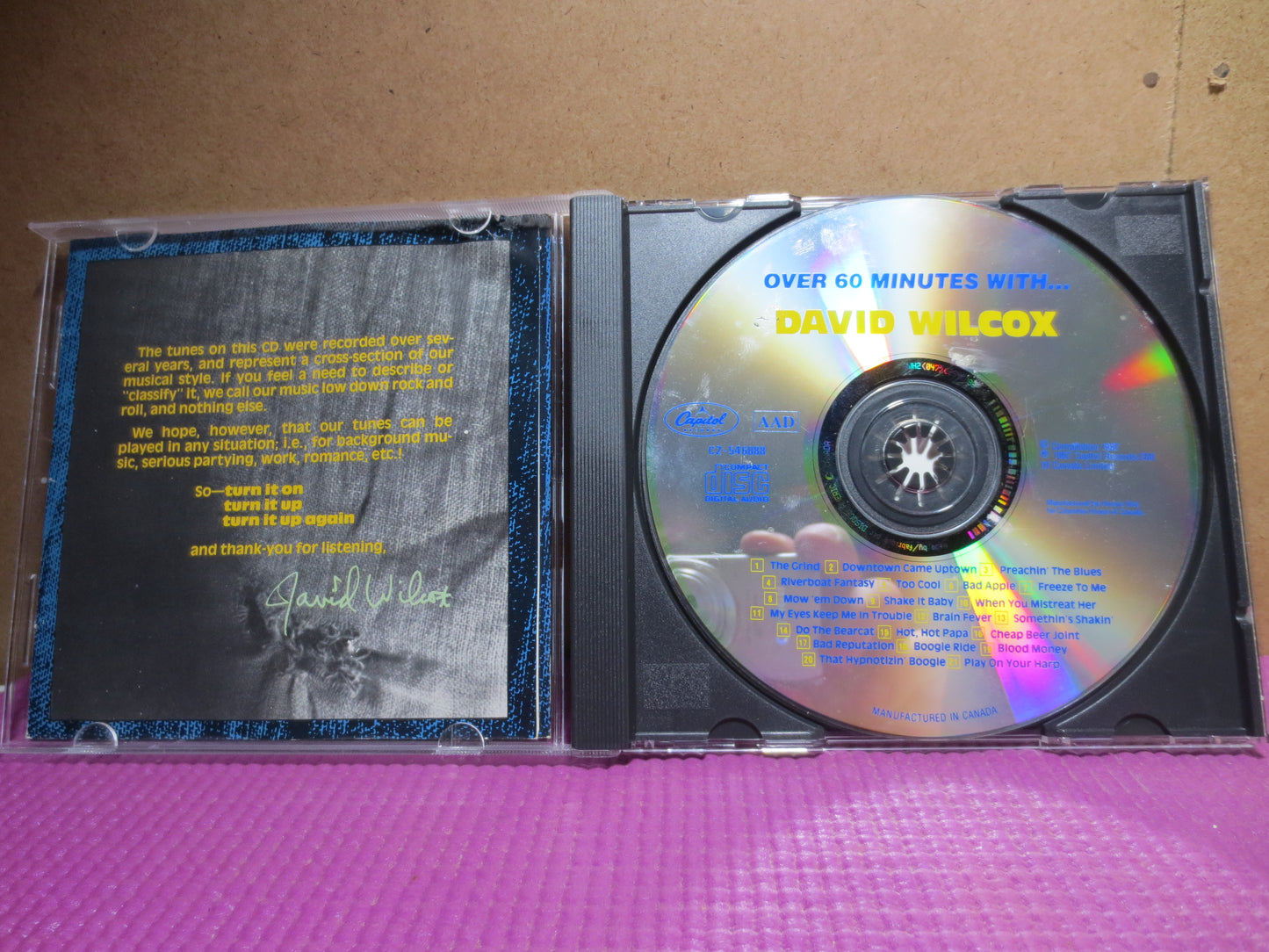 DAVID WILCOX, Over 60 Minutes With, DAVID Wilcox Cd, Vintage Compact Disc, Rock Cd, Music Cd, Music Cd,Pop Cd, Compact Disc