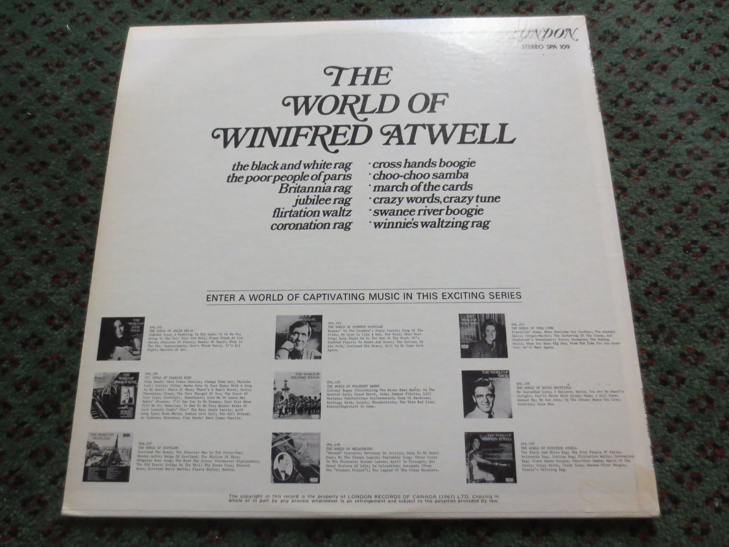 WINIFRED ATWELL, Ragtime Records, Honky Tonk Records, Winifred Atwell Lp, Boogie Woogie Lp, Vinyl Records, Lp, 1970 Records