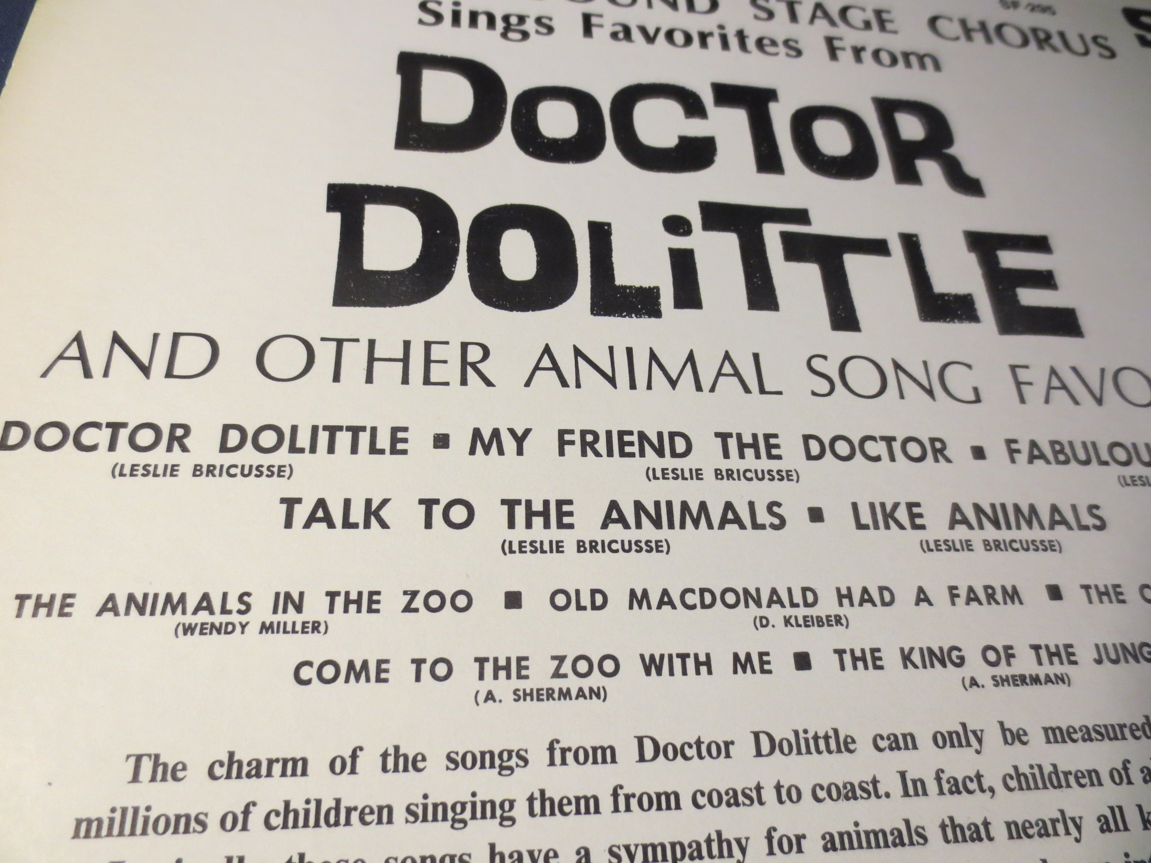 DOCTOR DOLITTLE, HITS From, Childrens Records, Kids Record