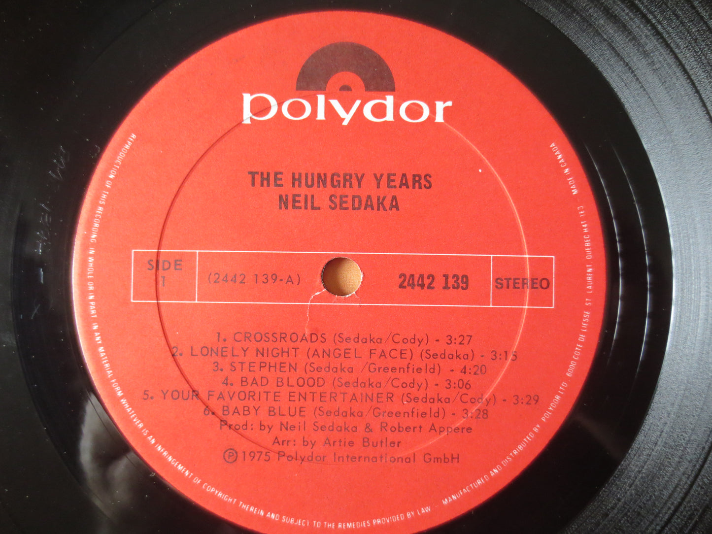 NEIL SEDAKA, The Hungry Years, Neil Sedaka Record, Neil Sedaka Album, Neil Sedaka Lp, Vinyl Record, Vinyl Lps, 1975 Records