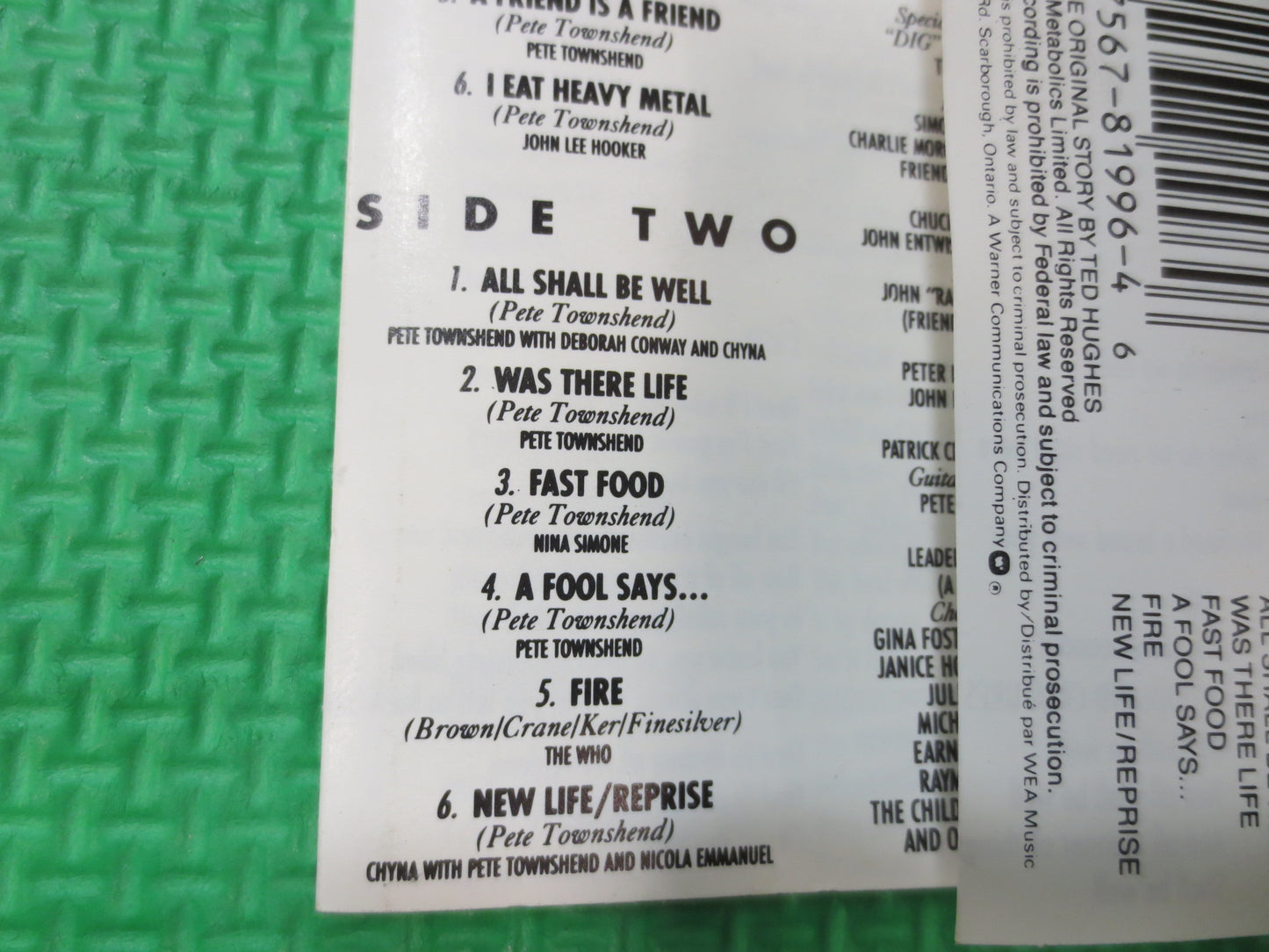 PETE TOWNSHEND Tape, IRON Man Tape, Pete Townshend Album, Pete Townshend Music, Tape Cassette, Rock Cassette, 1989 Cassette