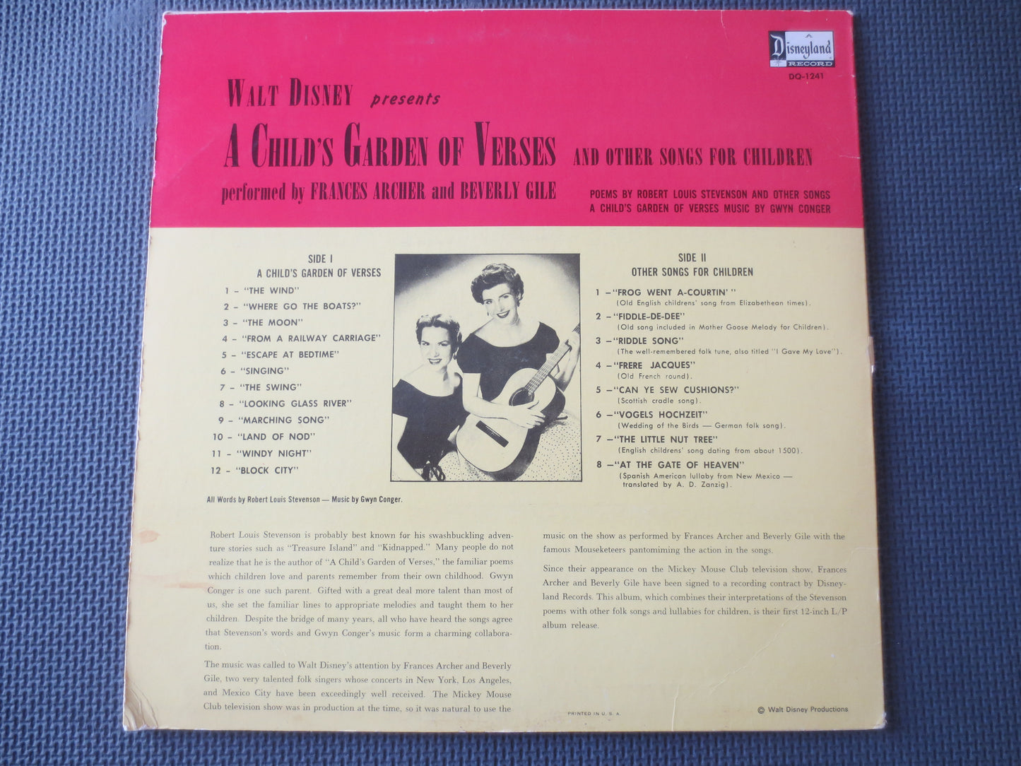 A CHILDS GARDEN of VERSES, Disneyland Records, Disneyland Album, Disney Records, Childrens Album, Kids Album, 1963 Records