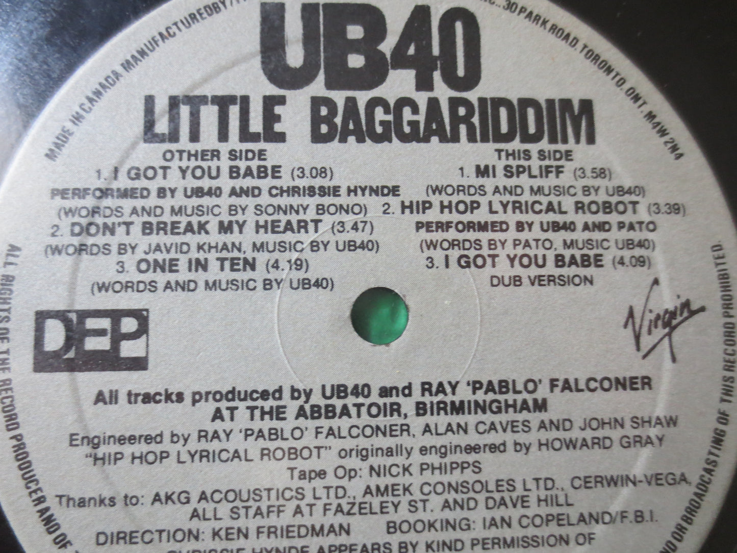 UB40, Little Baggeriddim, UB40 Lp, Vintage Vinyl, UB40 Vinyl, UB Record, UB40 Album, Rock Vinyl, Rock Album, 1986 Records