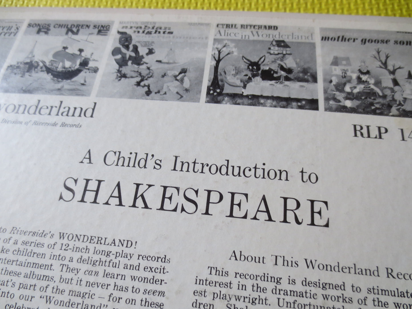 A CHILD'S INTRODUCTION To SHAKESPEARE, Kids Records, Childrens Album, Kids Album, Storybook Lps, Kids Lp, Lps, 1961 Records