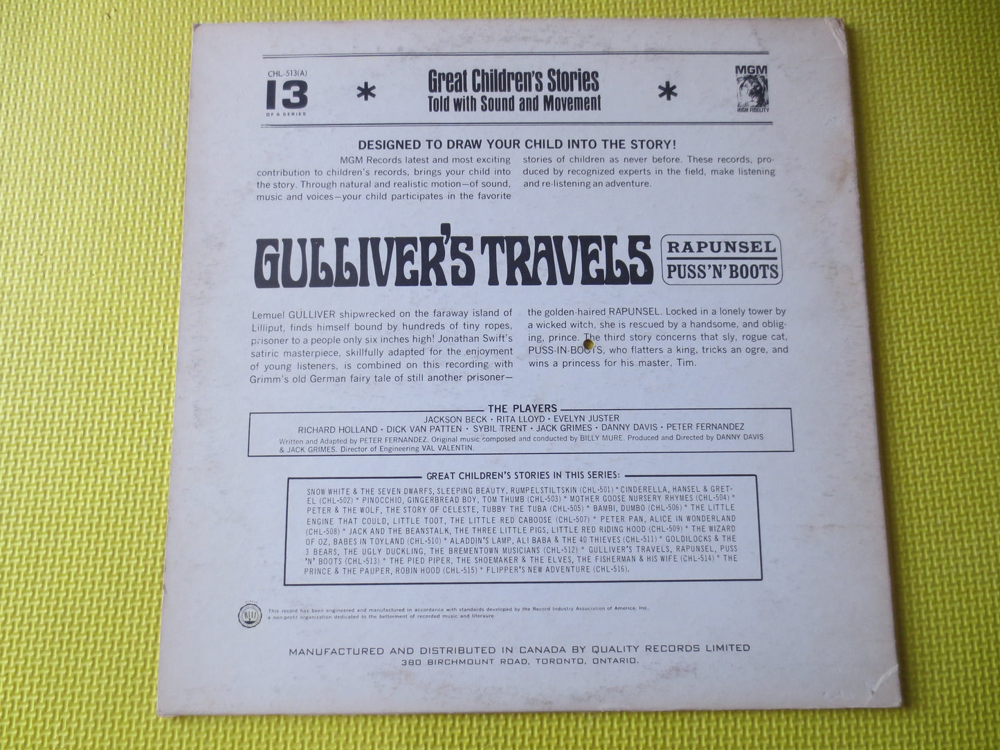 GULLIVER'S TRAVELS, RAPUNSEL, Kids Records, Childrens Record, Childrens Album, Kids Album, Vinyl Lps, Kids Lp, 1962 Records