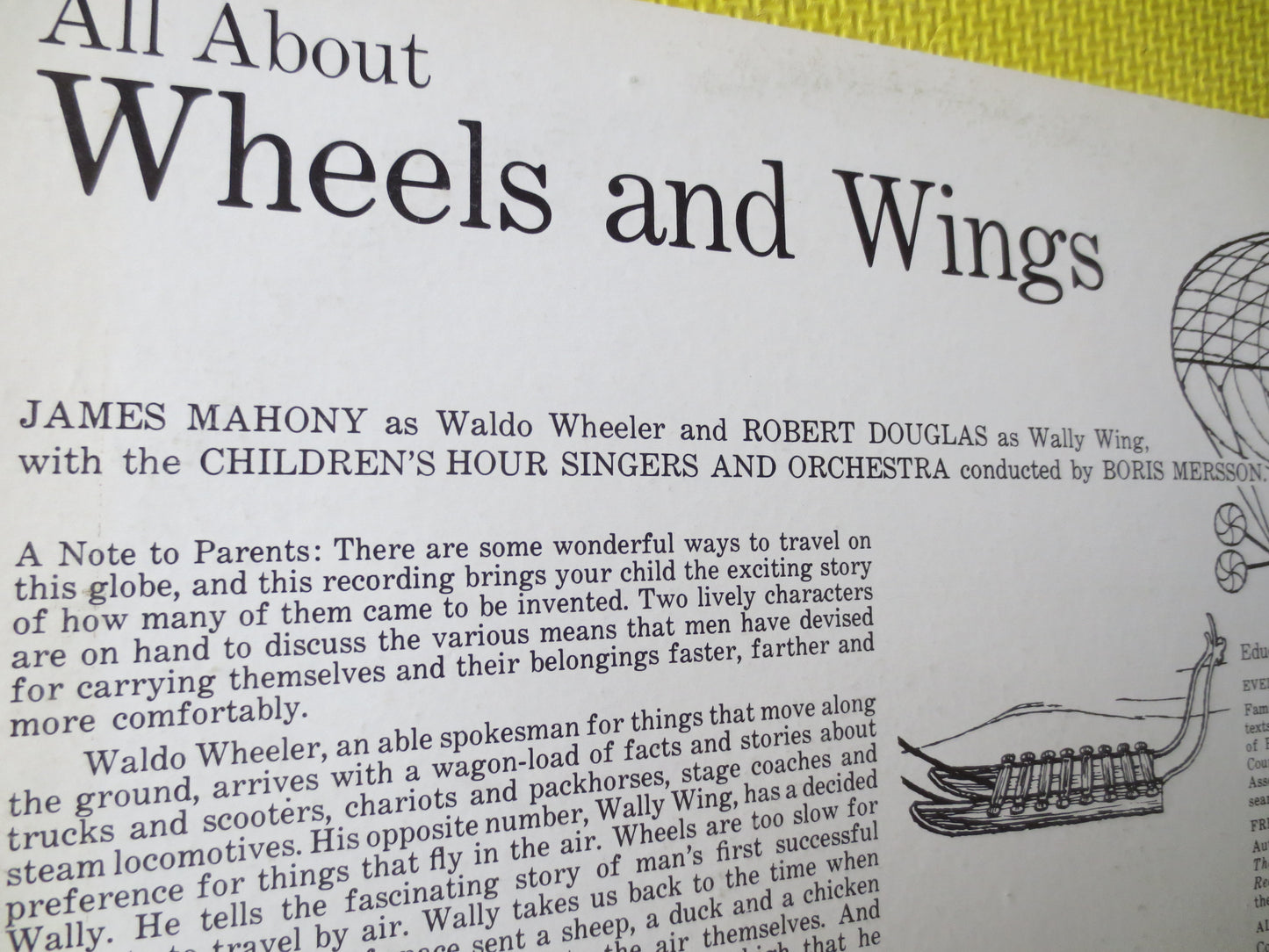 All About Wheels and Wings, Kids Records, CHILDRENS Album, Kids Album, Childrens Lp, Kids Lp, Vinyl Record, 1961 Records