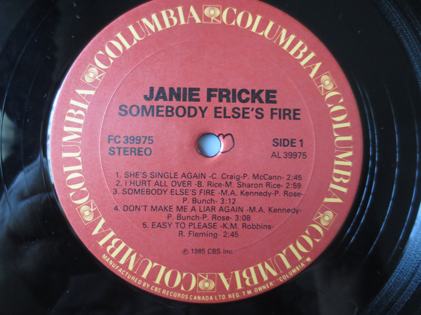 JANIE FRICKE, SOMEBODY Else's Fire, Janie Fricke Records, Janie Fricke Album, Janie Fricke lps, Vinyl Record, 1985 Records