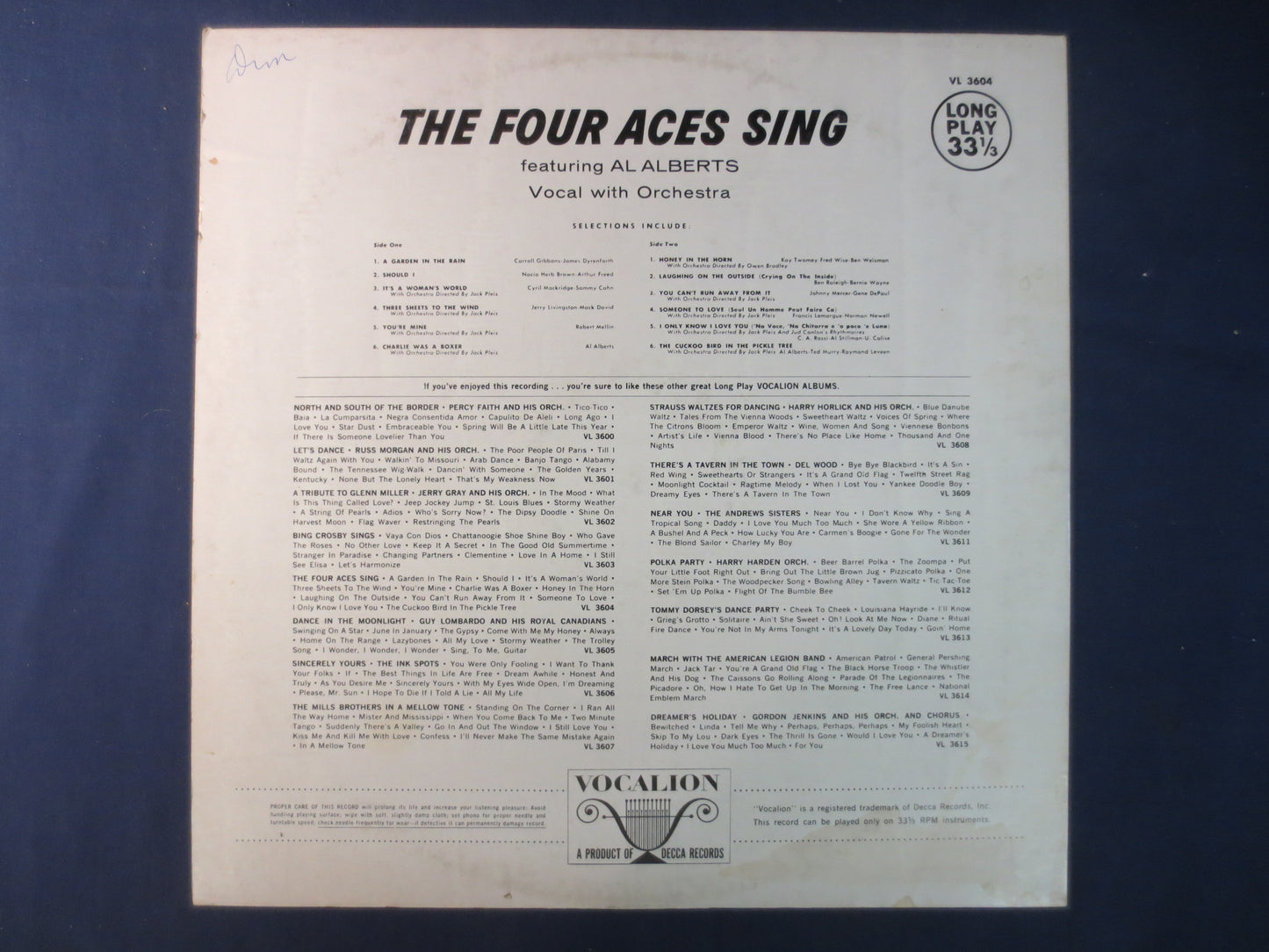 The FOUR ACES, SING, Al Alberts, The Four Aces Record, The Four Aces Album, The Four Aces Lp, Vinyl Record, Vinyl Album, 1958 Records