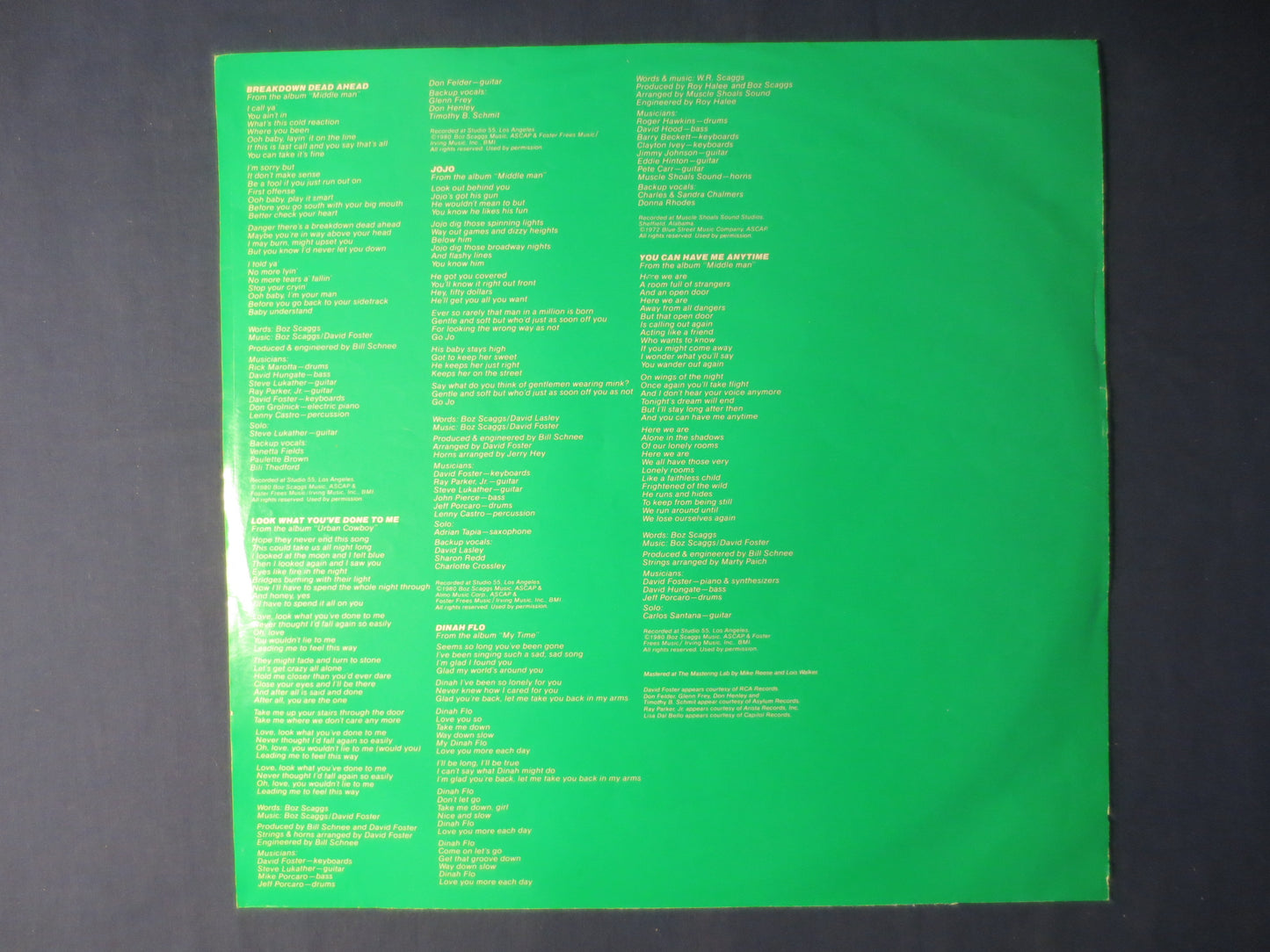 BOZ SCAGGS, HITS, Boz Scaggs Record, Boz Scaggs Album, Boz Scaggs Lp, Vinyl Record, Rock Records, Rock Album, 1980 Records