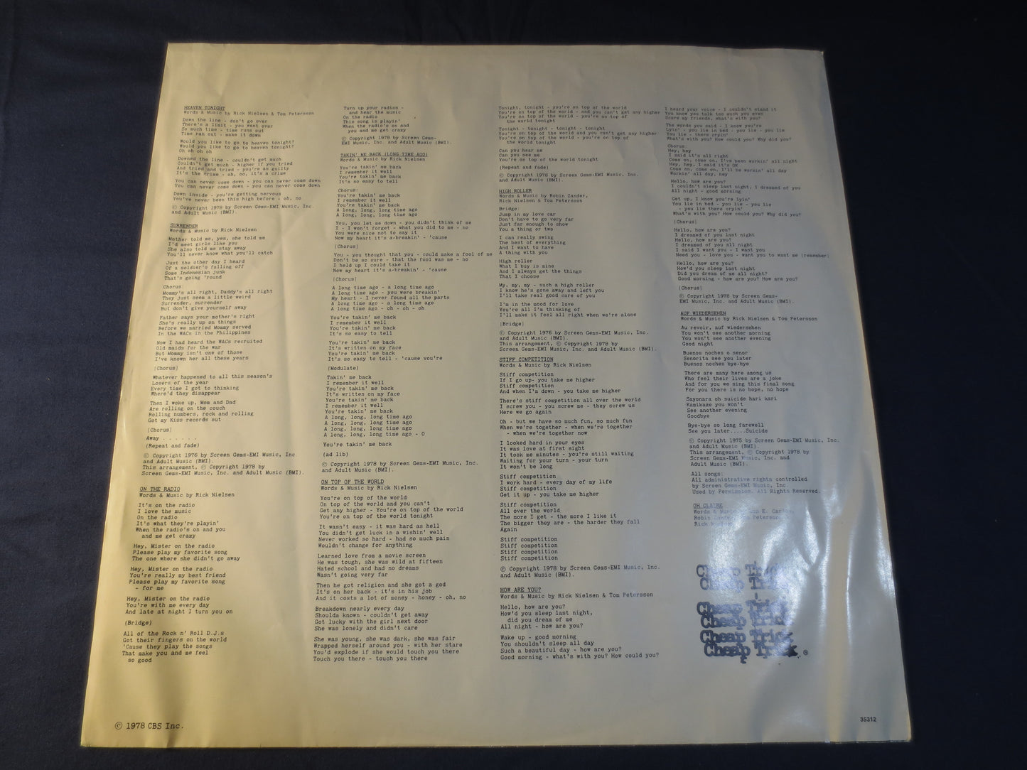 CHEAP TRICK, Heaven Tonight, Cheap Trick Lp, Cheap Trick Record, Vinyl Record, Cheap Trick Album, Rock Lp, Lp, 1978 Records