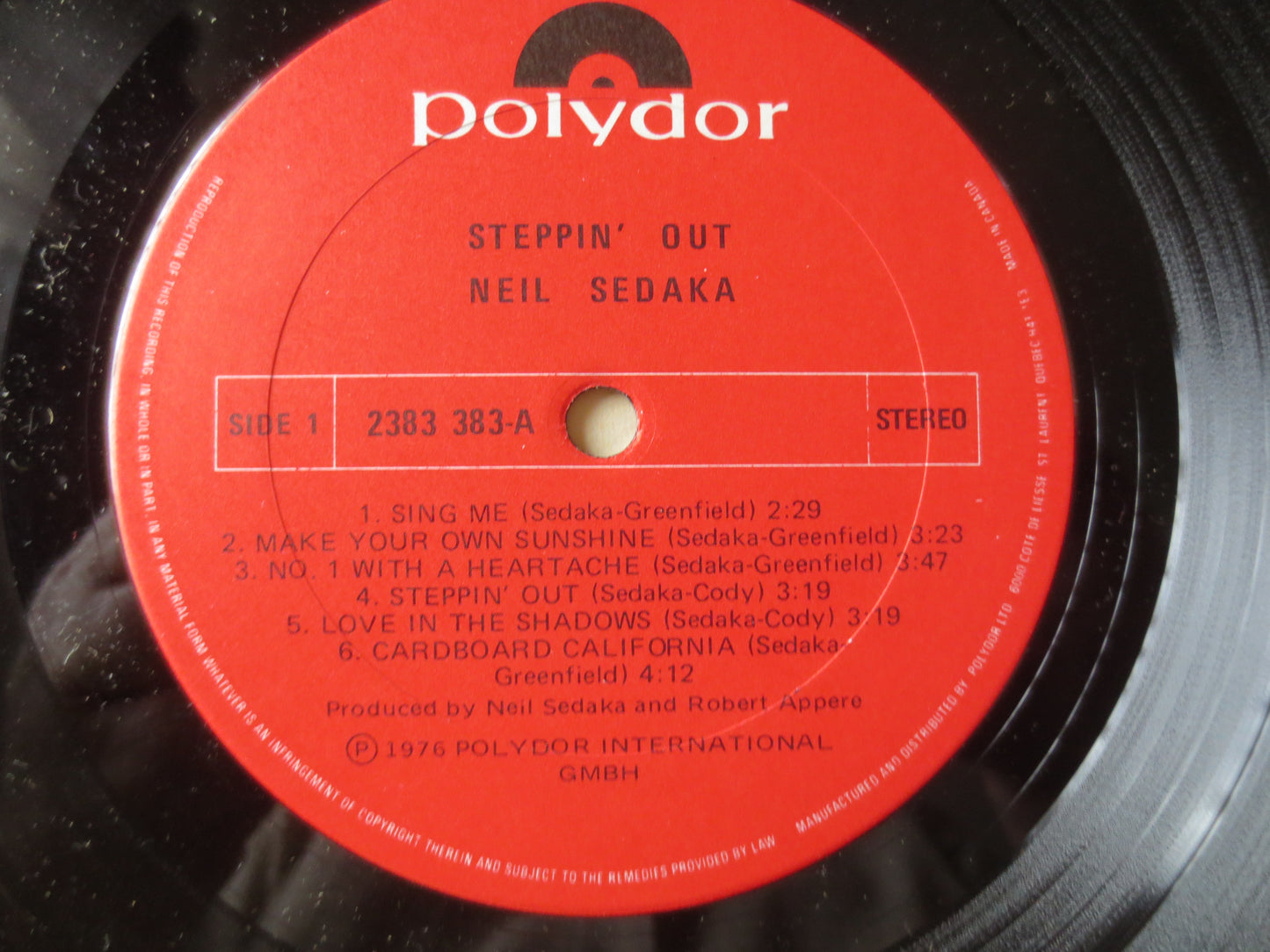 NEIL SEDAKA, STEPPIN' Out, Neil Sedaka Records, Neil Sedaka Album, Neil Sedaka Lp, Vinyl Record, Pop Music, 1976 Records