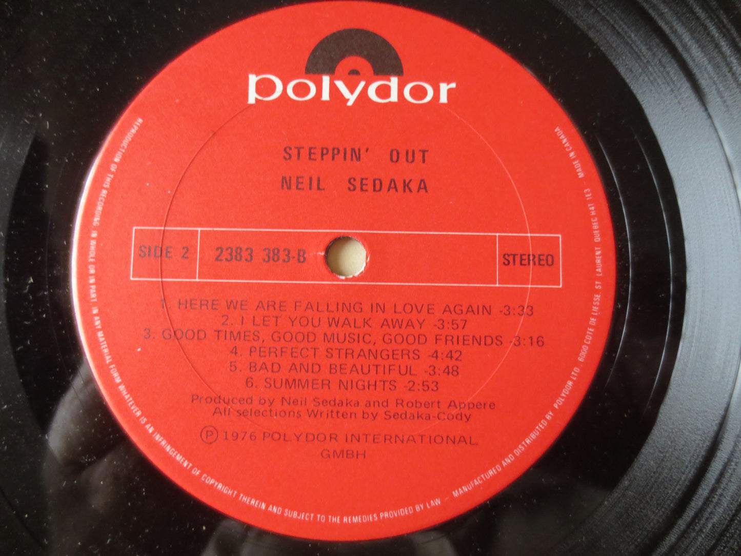 NEIL SEDAKA, STEPPIN' Out, Neil Sedaka Records, Neil Sedaka Album, Neil Sedaka Lp, Vinyl Record, Pop Music, 1976 Records