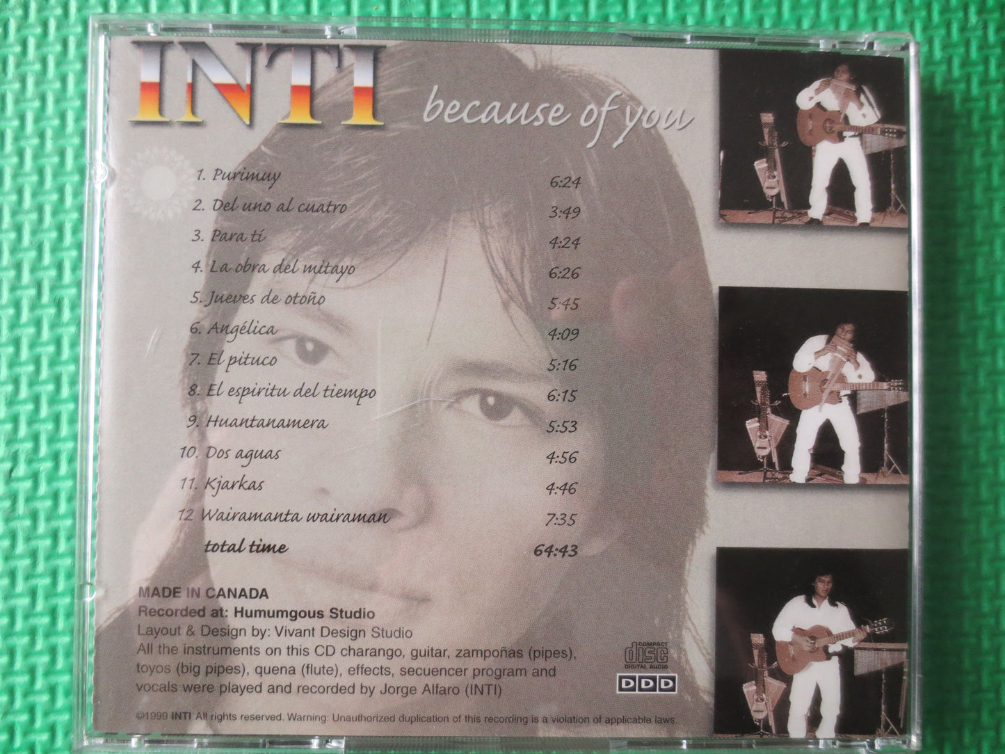 INTI, Because of You, INTI Cds, INTI Albums, Inti Lp, Vintage Compact Disc, Music Cd, Country Music Cd, Cds, 1999 Compact Disc