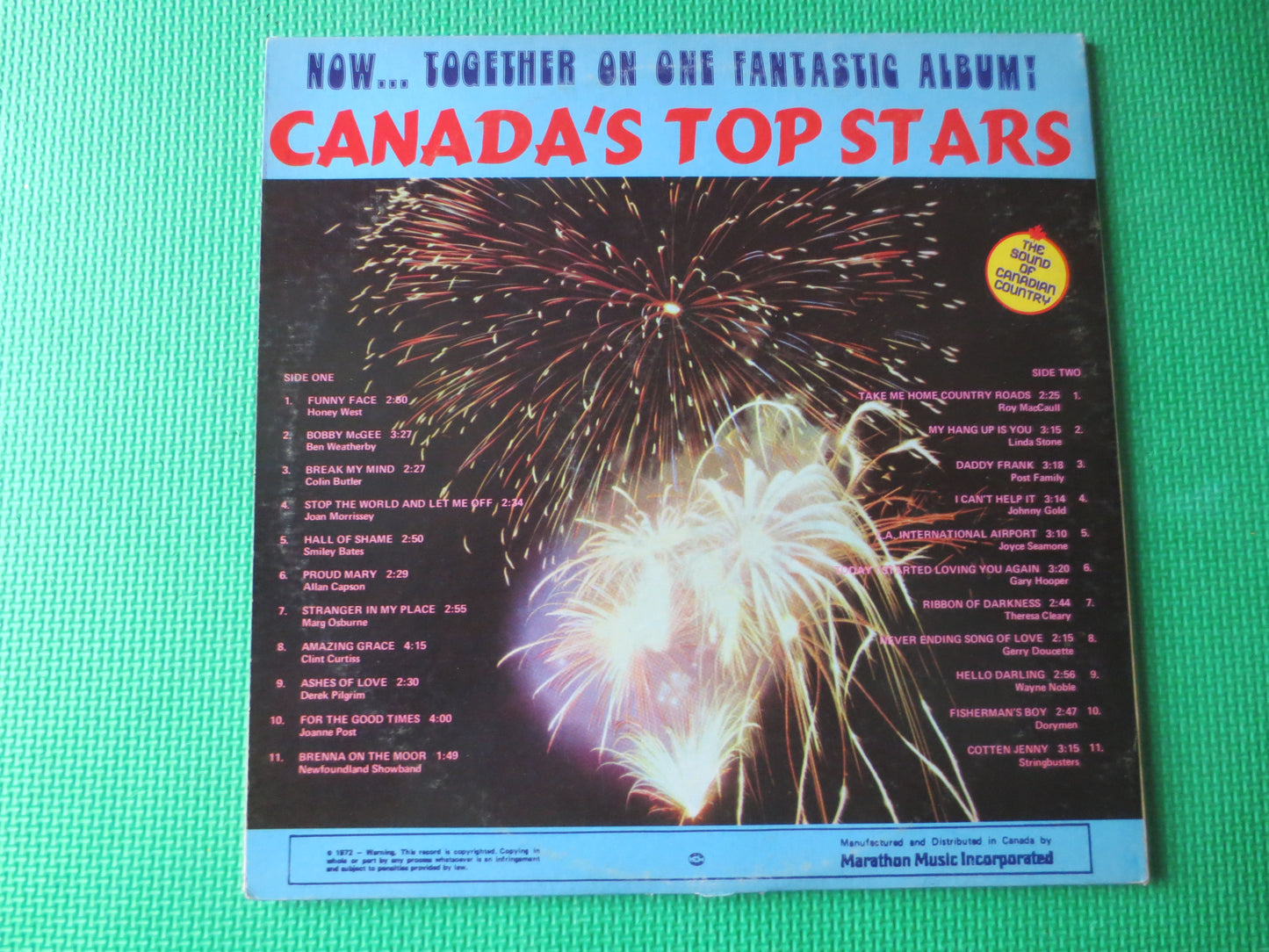 COUNTRY Records, Canadian COUNTRY, COUNTRY Hits, Country Albums, Country Music, Country Lp's, Vinyl Record, 1972 Records