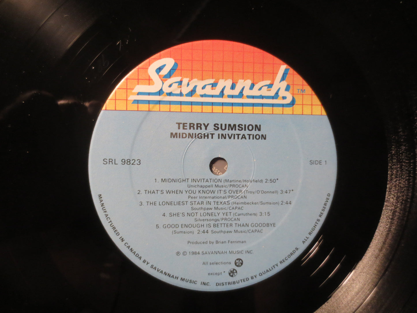 TERRY SUMSION, Midnight INVITATION, Terry Sumsion Record, Country Lps, Terry Sumsion Album, Terry Sumsion Lp, 1984 Records