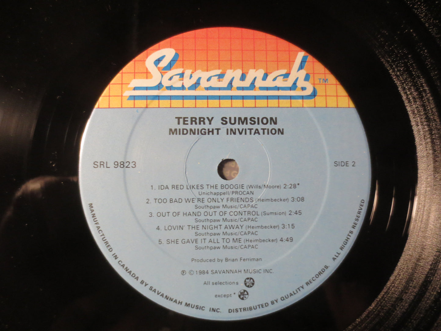 TERRY SUMSION, Midnight INVITATION, Terry Sumsion Record, Country Lps, Terry Sumsion Album, Terry Sumsion Lp, 1984 Records