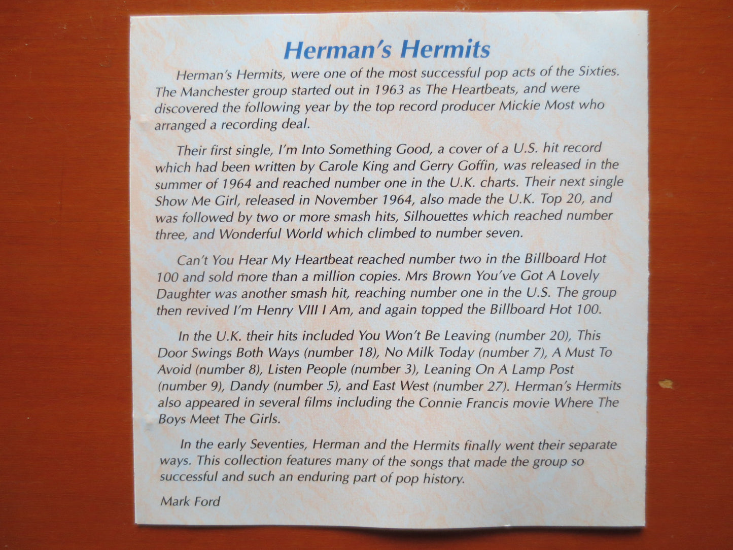 HERMAN'S HERMITS, I'm INTO Something, Herman's Hermits Cd, Pop Compact Disc, Pop Album, Pop Music Cd, 1996 Compact Discs