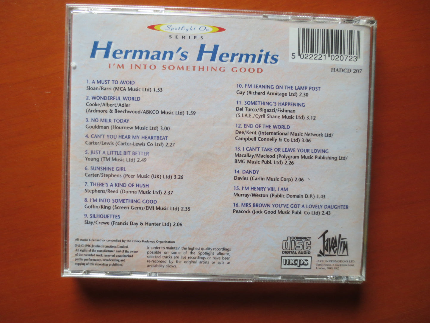 HERMAN'S HERMITS, I'm INTO Something, Herman's Hermits Cd, Pop Compact Disc, Pop Album, Pop Music Cd, 1996 Compact Discs