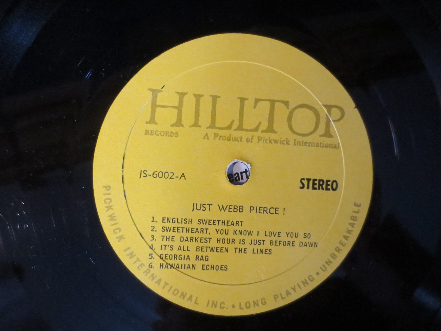 WEBB PIERCE, JUST Webb Pierce, Country Records, Webb Pierce Records, Webb Pierce Albums, Webb Pierce Vinyl, 1965 Records