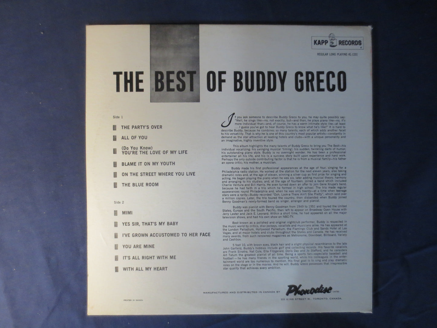 BUDDY GRECO, The BEST of, Buddy Greco Records, Buddy Greco Albums, Buddy Greco Vinyl, Buddy Greco Lp, Vinyl Lp, 1961 Records