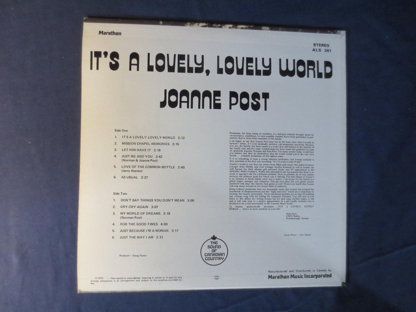 JOANNE POST, It's a LOVELY, Lovely World, Debut Record, Joanne Post Record,  Joanne Post Album, Vinyl Record, 1972 Records