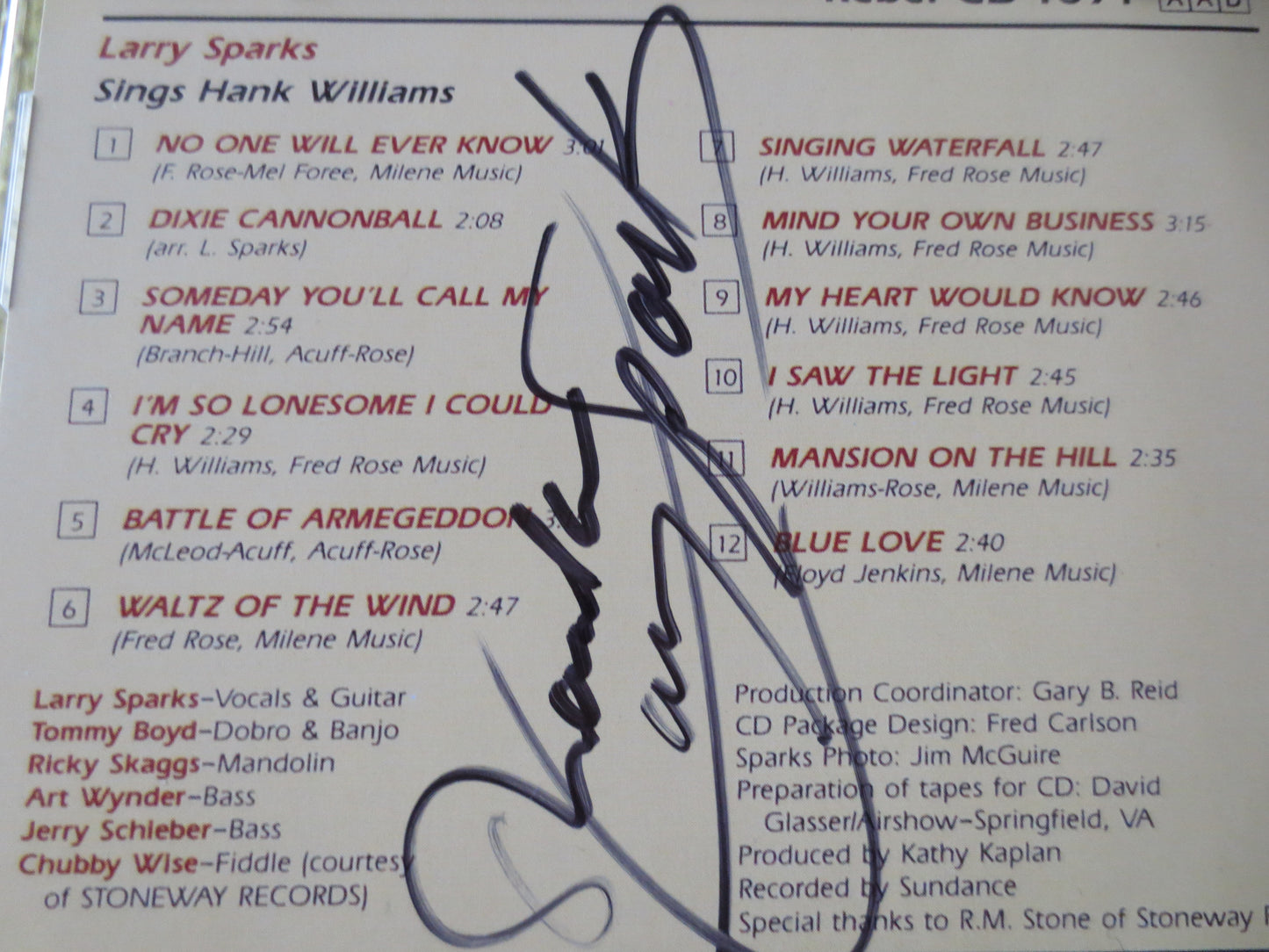 LARRY SPARKS, AUTOGRAPHED Cd, Hank Williams, Larry Sparks Cd, Hank Williams Cd, Music Cd, Country Music Cd, Cd Music, Cds, 1991 Compact Disc