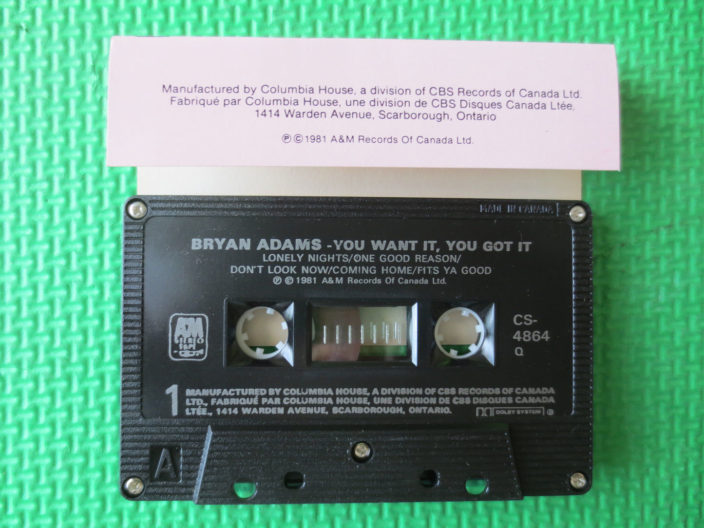 BRYAN ADAMS Tape, You WANT It, Bryan Adams Album, Bryan Adams Music, Bryan Adams, Tape Cassette, Cassette, 1981 Cassette