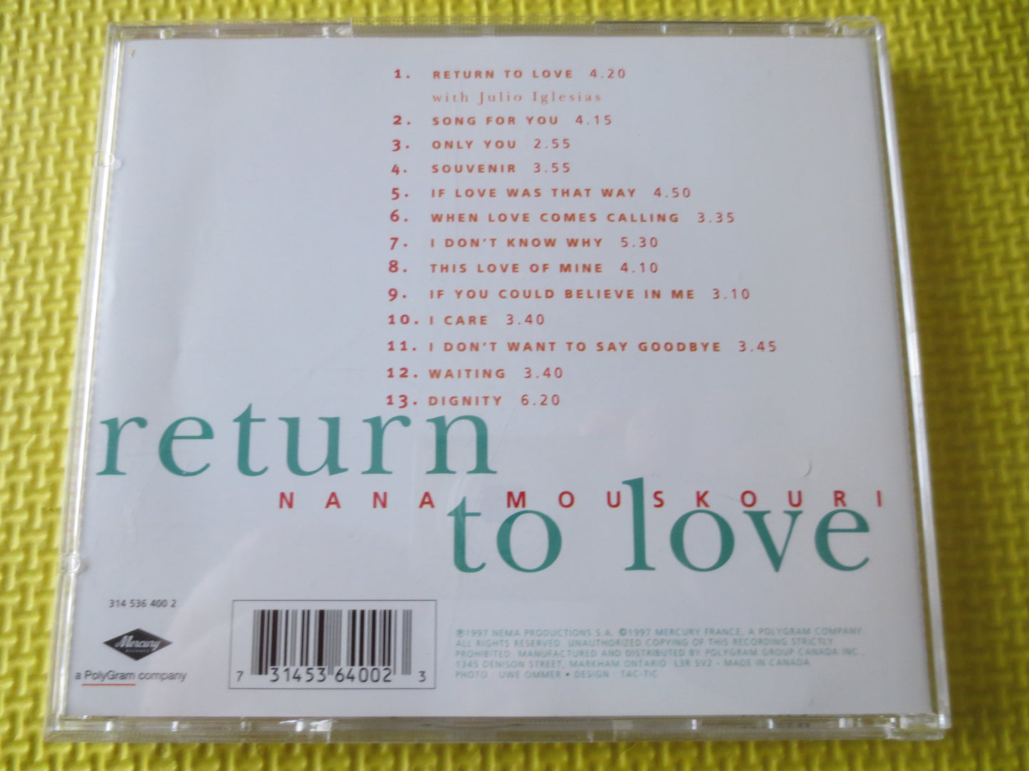 NANA MOUSKOURI, Return to LOVE, Nana Mouskouri Cd, Classical Music Cd, Nana Mouskouri Lp, Classical Cd, Cds, 1997 Compact Discs