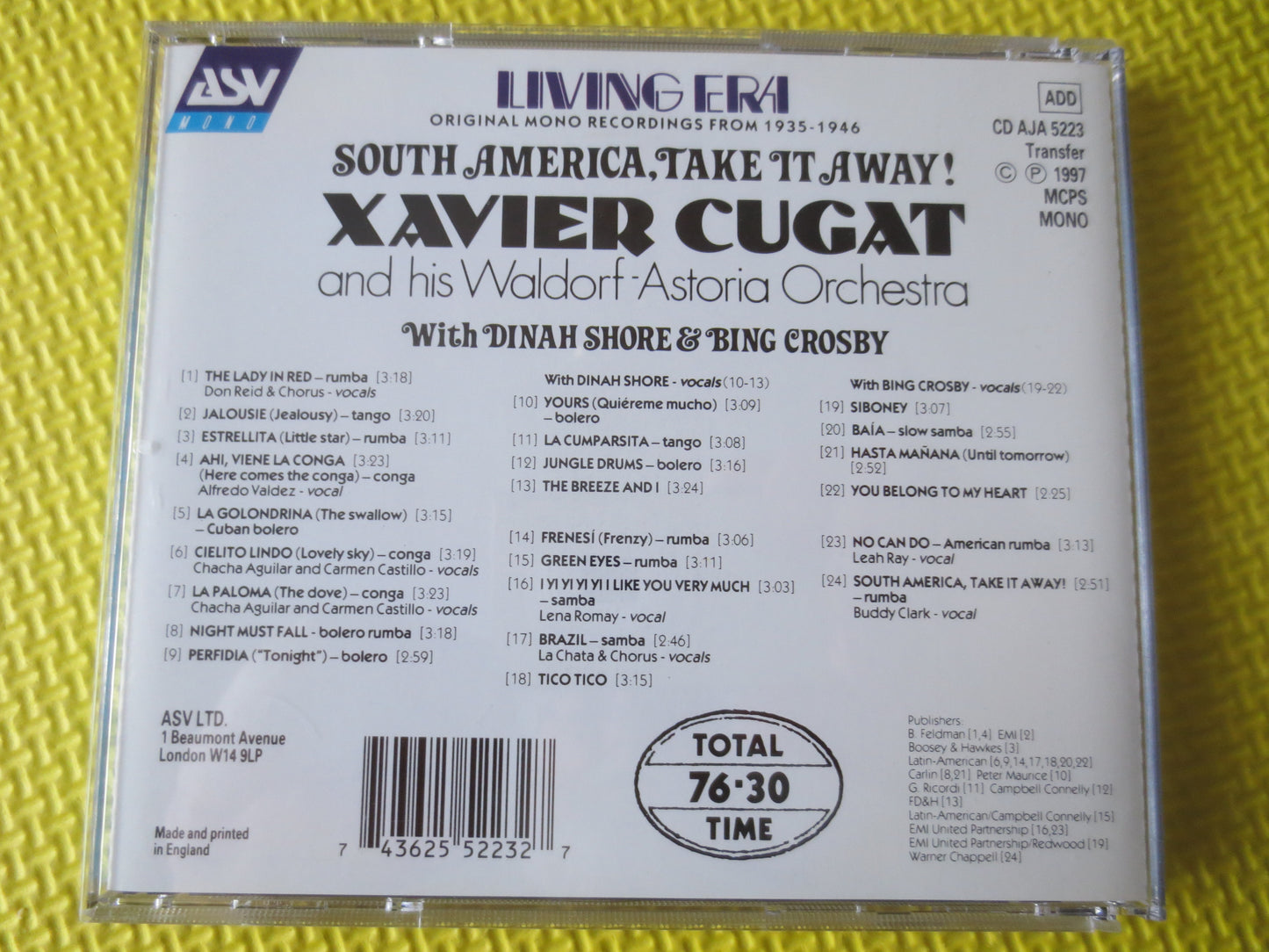 XAVIER CUGAT, 24 LATIN Hits, Xavier Cugat Cd, Latin Music Cd, Xavier Cugat Album, Spanish Music Cd, Music Cd, 1992 Compact Disc