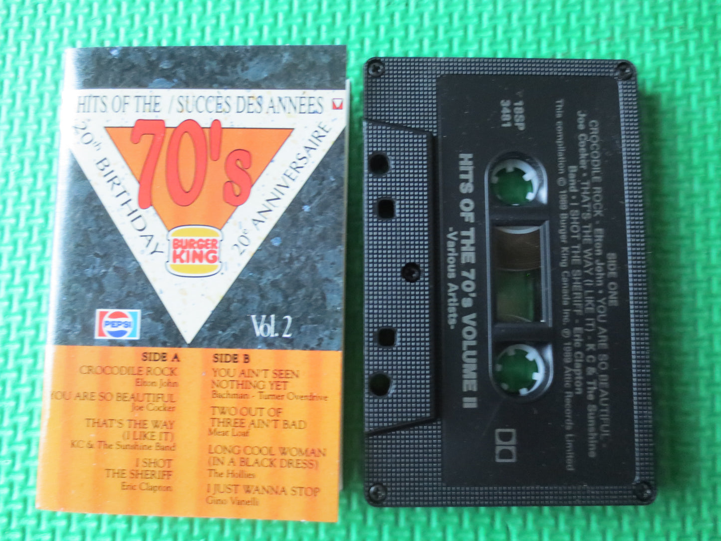 BURGER KING, HITS of the 70's, Volume 2, Tape Cassette, Pop Music Cassette, Music Tape, Culture Club Tape, 1989 Cassette