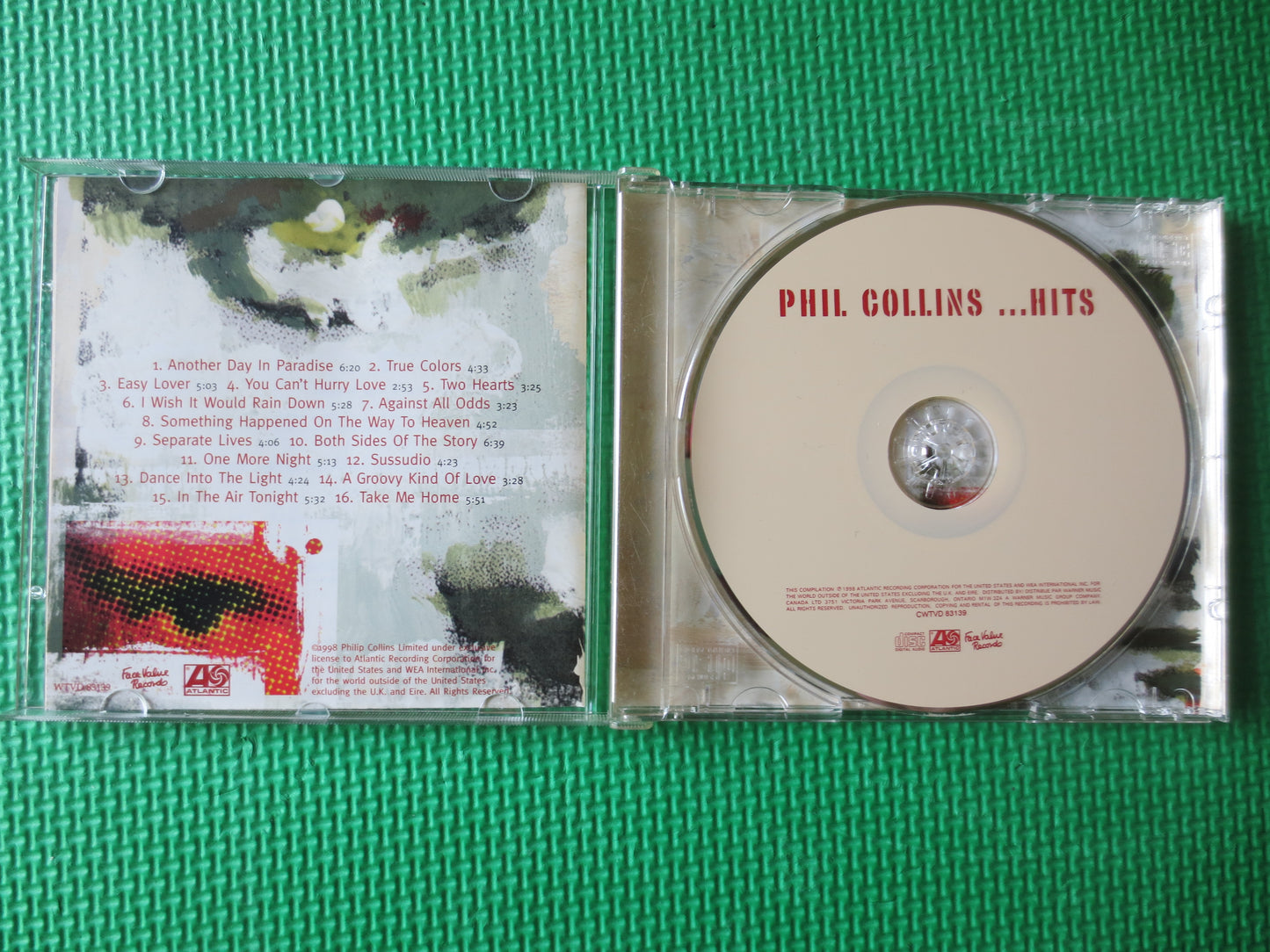 PHIL COLLINS, HITS Cd, Phil Collins Cd, Phil Collins Music, Rock Music Cd, Pop Cd, Vintage Rock Cd, Cd Rock, 1998 Compact Disc