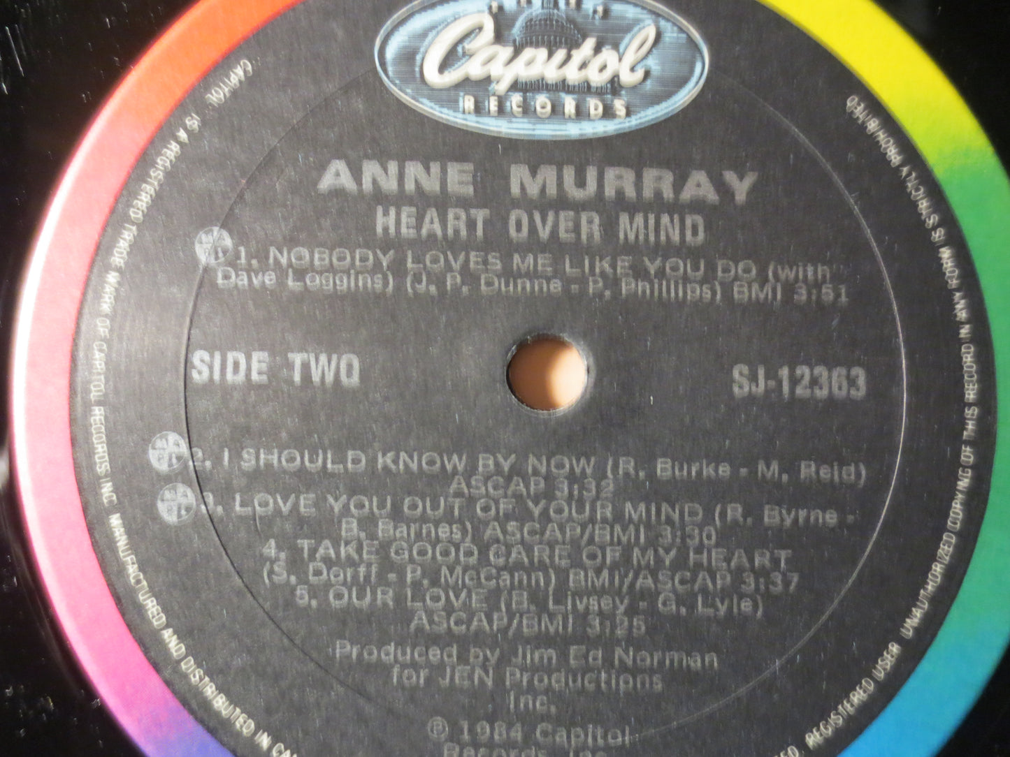 ANNE MURRAY, HEART Over Mind, Country Record, Anne Murray Record, Anne Murray Album, Anne Murray Lp, Vinyl Lp, 1984 Records