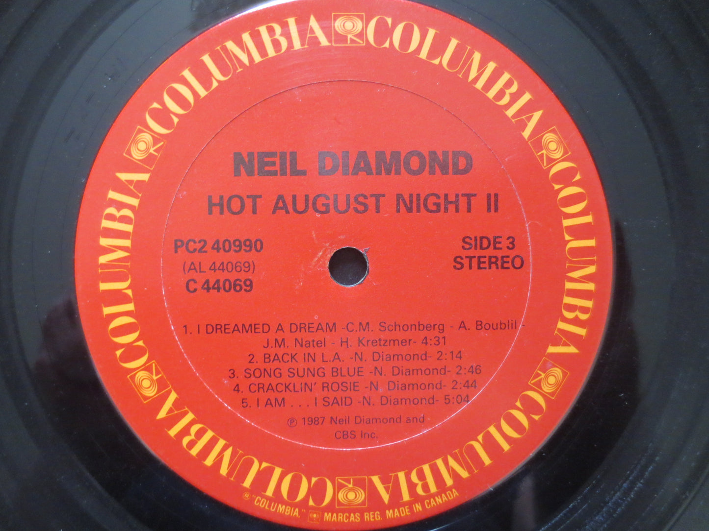 NEIL DIAMOND, HOT August Night, Neil Diamond Record, Neil Diamond Album, Neil Diamond Lp, Pop Music Record, 1987 Records