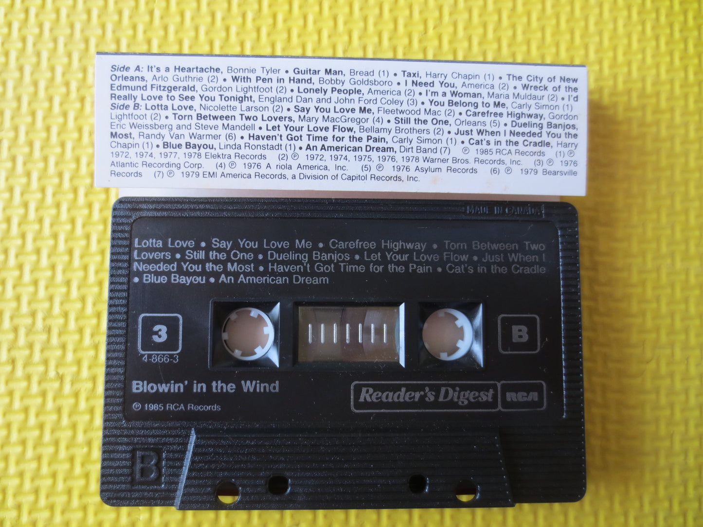 BLOWIN' in the WIND, Volume 2, Readers Digest, Rock Music, Rock and Roll Tape, Rock Music Cassette, Music Cassettes, 1985 Cassette