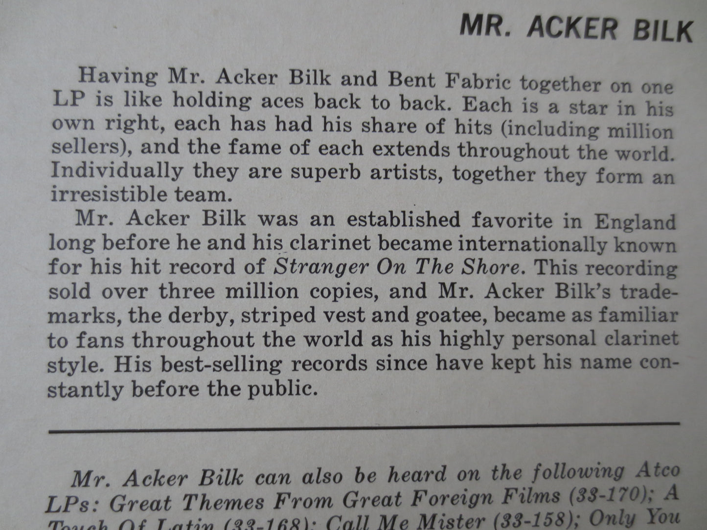 BENT FABRIC, Acker Bilk, TOGETHER, Ragtime Records, Honky Tonk Records, Vintage Vinyl, Records, Vinyl Records, 1965 Records