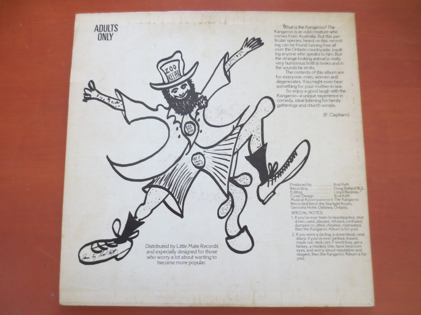 The KANGAROO, RESTRICTED Lp, Comedy Records, Novelty Records, Aussie Comedy, Comedian, The Kangaroo Album,  Canadian Comedy