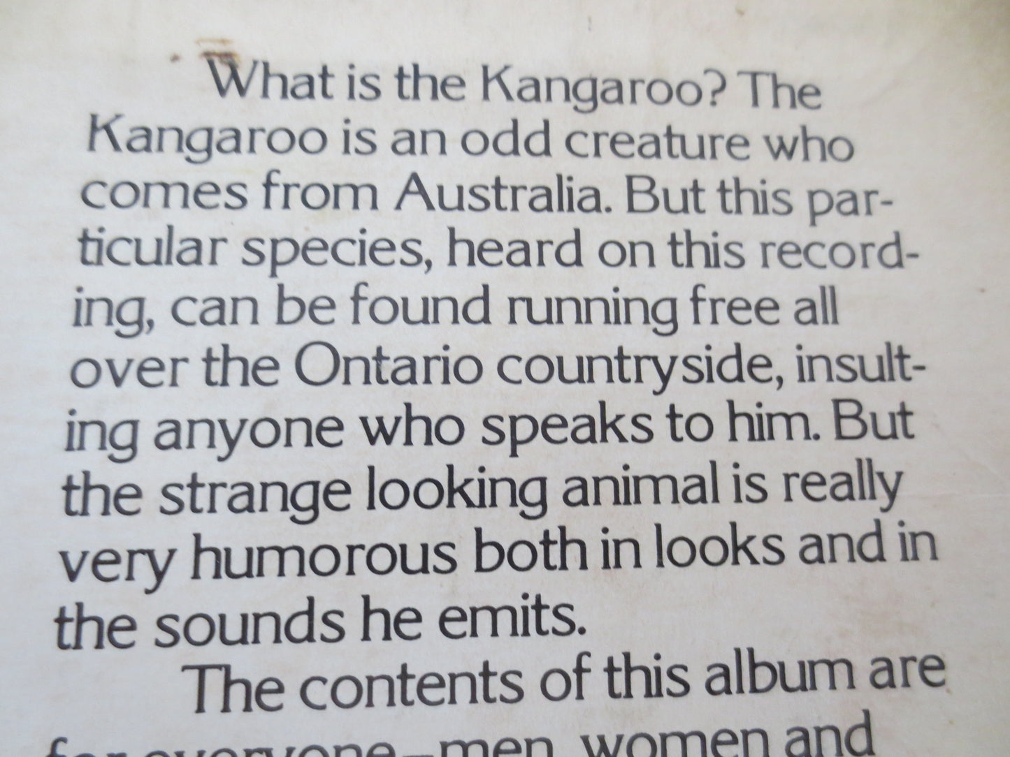 The KANGAROO, RESTRICTED Lp, Comedy Records, Novelty Records, Aussie Comedy, Comedian, The Kangaroo Album,  Canadian Comedy