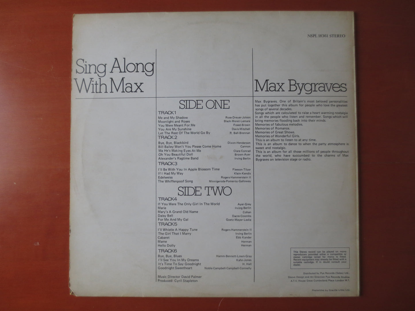 MAX BYGRAVES, SING Along Records, Max Bygraves Records, Max Bygraves Albums, Ragtime Records, Honky Tonk Album, 1971 Record