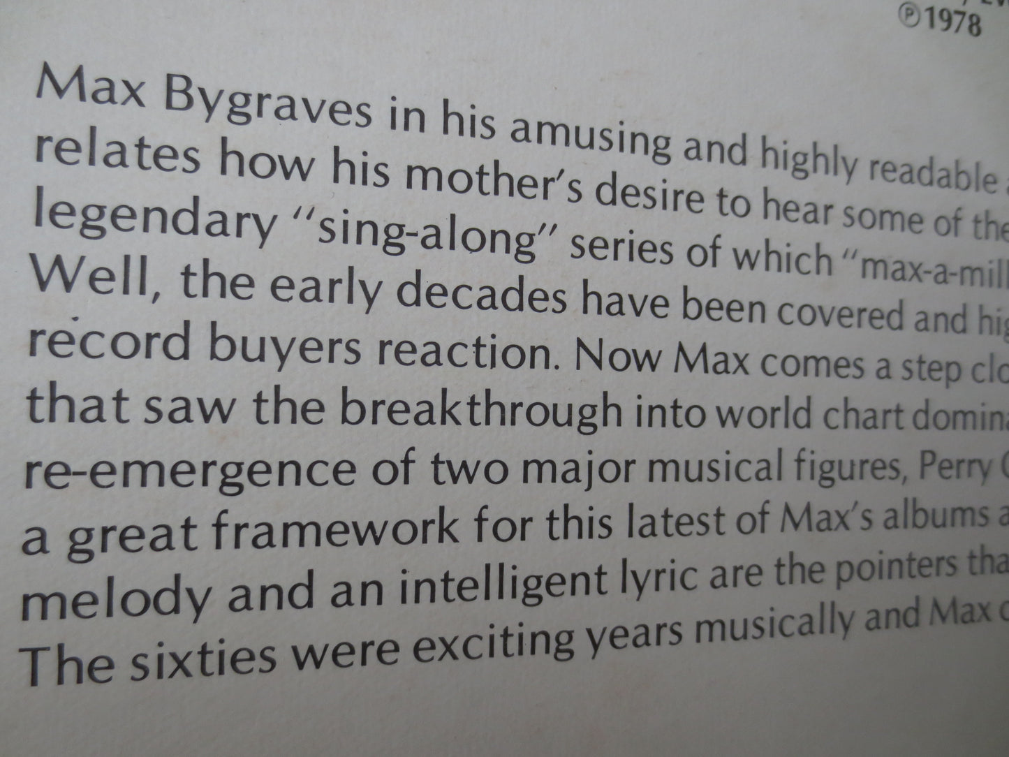 MAX BYGRAVES, MAXAMILLION, Max Bygraves Records, Max Bygraves Albums, Ragtime Records, Honky Tonk Album, Vinyl, 1978 Record