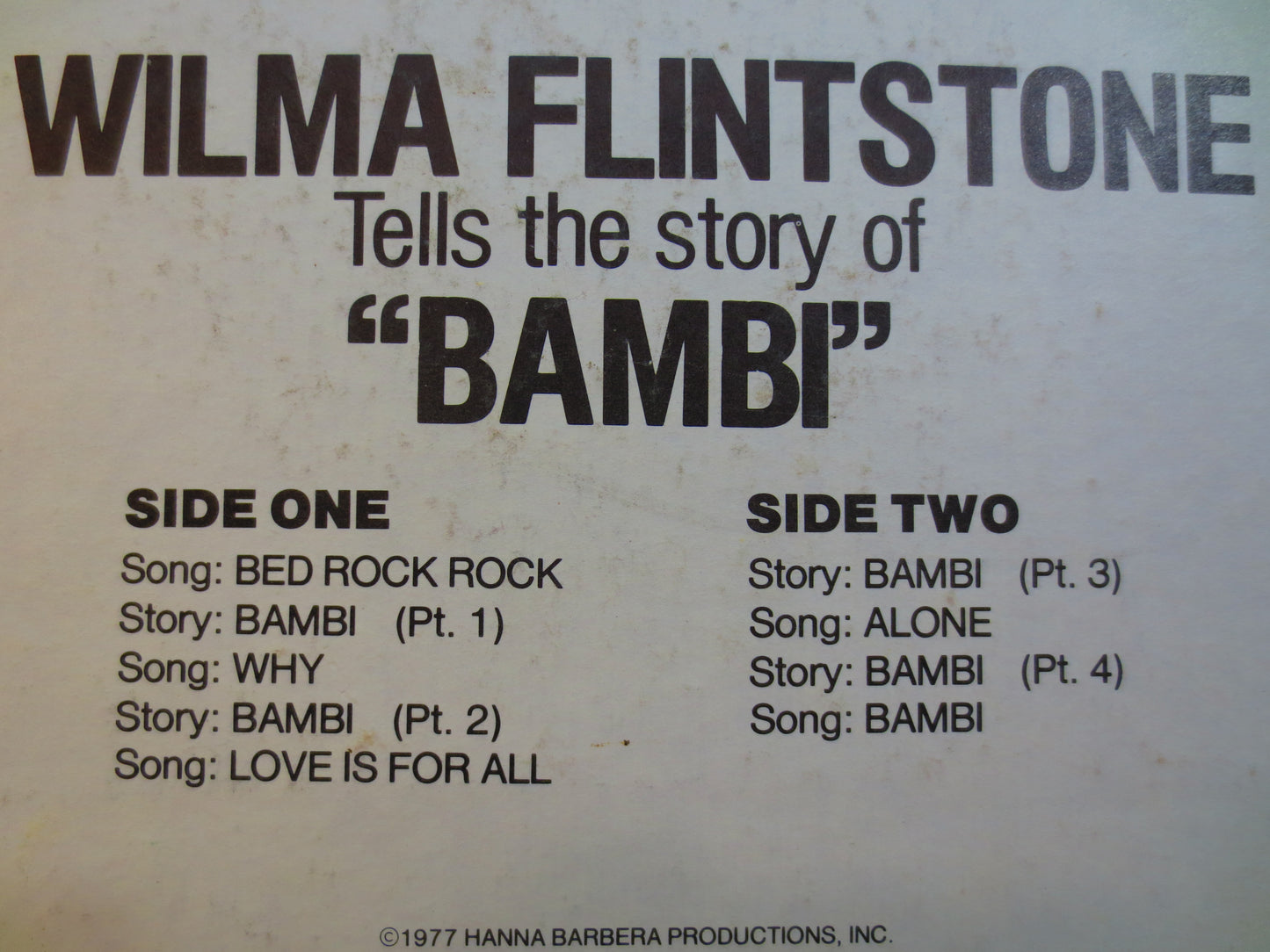 BAMBI, WILMA FLINTSTONE Lp, Kids Record, Childrens Records, Kids Album, Vinyl Record, Record Vinyl, Vinyl, 1977 Records