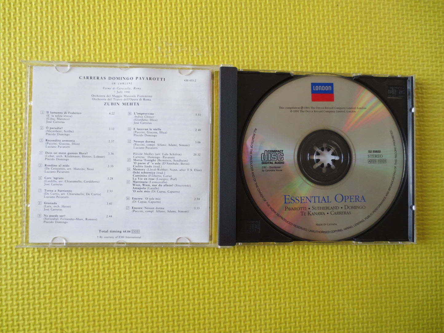 PAVAROTTI Cd, Placido DOMINGO Cd, Jose CARRERAS Cd, Luciano Pavarotti Cd, Opera Cds, The Three Tenors cd, 1990 Compact Disc